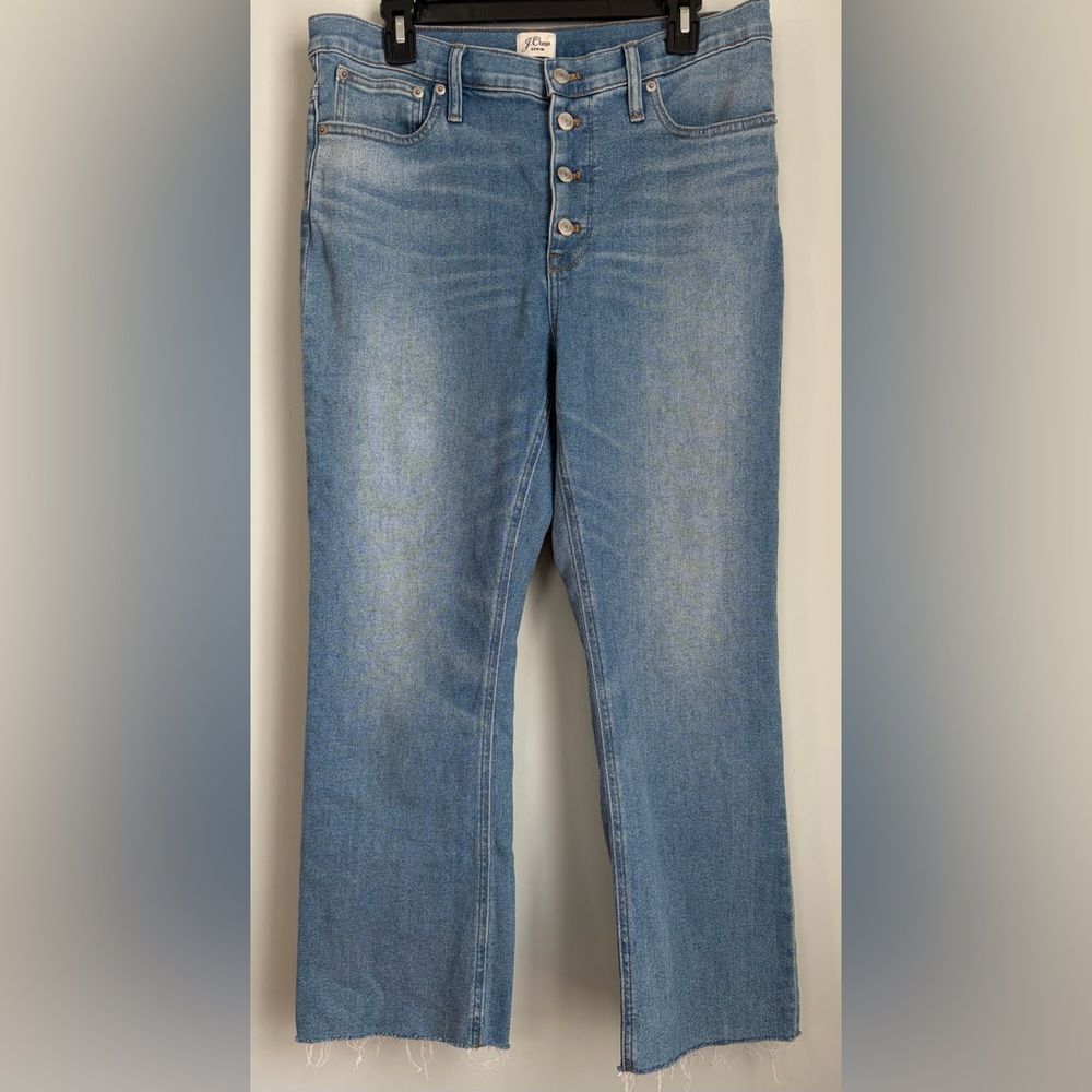 J.Crew Billie Demi-Boot Crop Jeans Size 31 Light Wash Exposed Button Fly Raw Hem